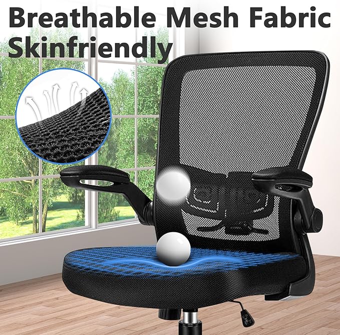 Desk Chairs with Wheels, Ergonomic Mesh Office Chair Adjustable Height and Swivel Lumbar Support Home Office Chair with Flip Up Armrests, Set of 6