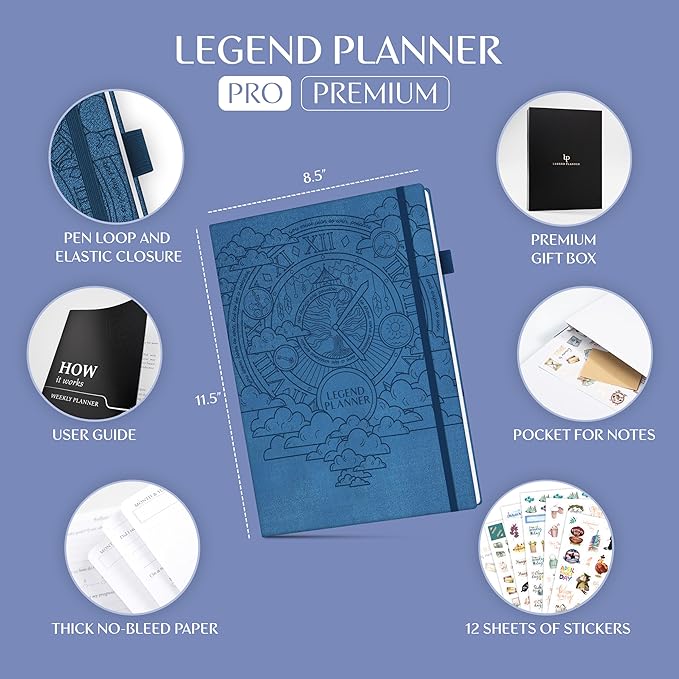 Legend Planner PRO Premium – Large Undated Weekly, Monthly & Budget Planner with Habit Tracker – Life Organizer for Time & Task Management, Goal Setting & Productivity – A4 size (Mystic Blue)
