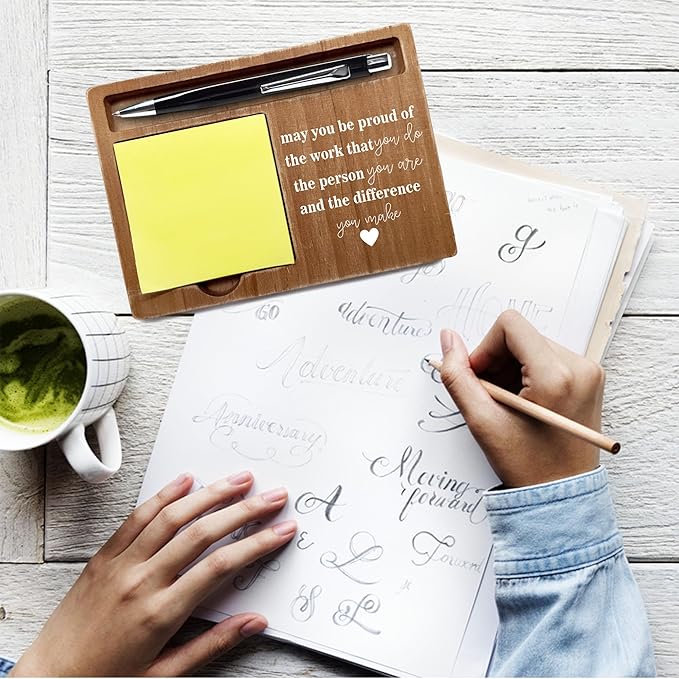 Wooden Desk Note Pen Holder, Inspirational Quote with May You Be Proud of, Motivational Decor for Office Home, Definition Work Gifts for Colleague Family Friends-A02