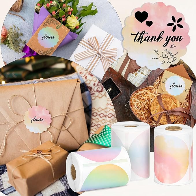 HuiJuKeJi 3 Rolls Thermal Round Label Paper,1.96 "x1.96 Gradient Label Maker Sticker for Phomemo M220/M200/M221/M110 Printer,Multi-Purpose Self-Adhesive Waterproof Labels for Barcode,DIY,Logo,Thanks