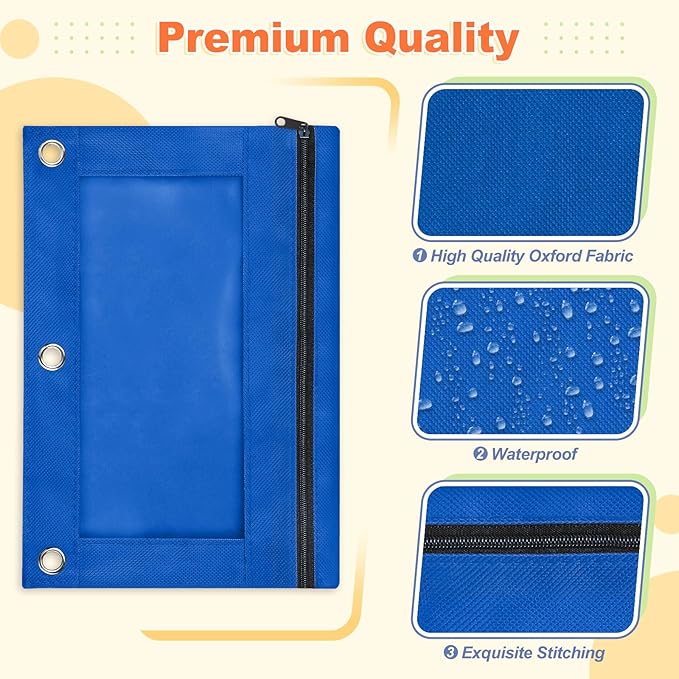 Shemira Pencil Pouch for 3 Ring Binder, Binder Pencil Pouch with Smooth Zipper, Clear Window Pencil Case for Binder, Zipper Pencil Pouches, Big Capacity 3 Ring Binder Pencil Bag, Azure Blue