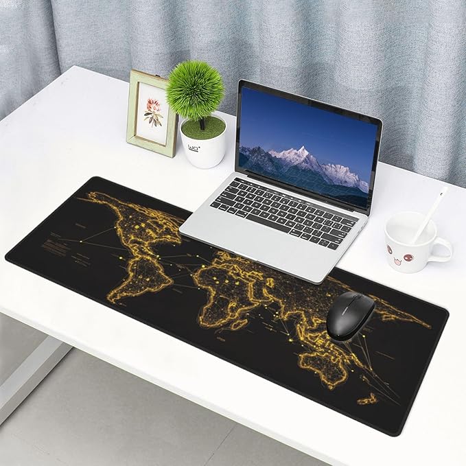Map Mouse Pad 31.5 X 11.8 Inch Big Desk Rubber Base Stitched Edges Keyboard Pad XXL Mouse Mat for Home Game and Office