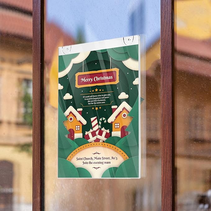 PecMuikee Acrylic Sign Holder 8.5x11, Wall Mount Acrylic Sign Holder and Plastic Paper Display Ad Frame bonus with 3M Tape and Mounting Screws for Restaurants, Office, Market, Library, Store, 2 Pcs