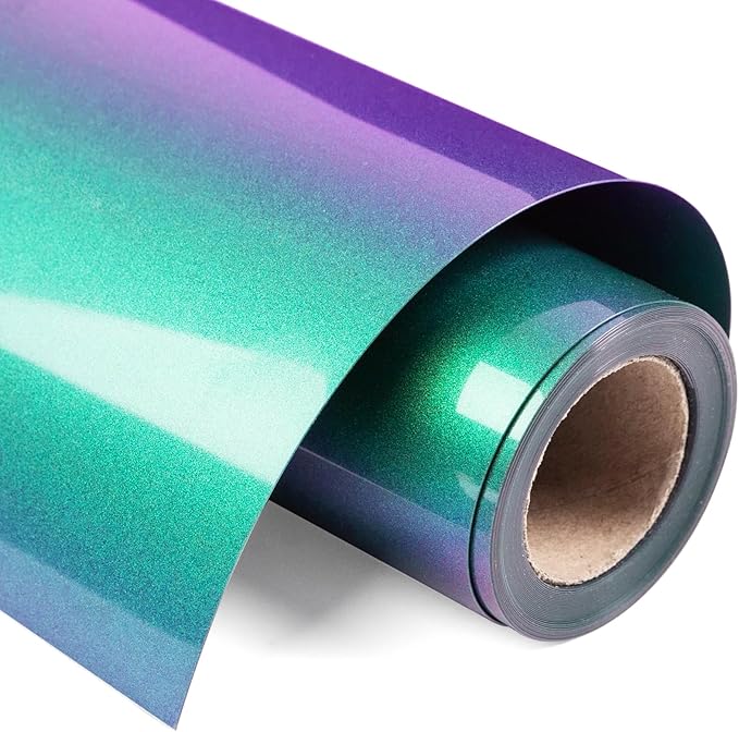 VINYL FROG Chameleon Heat Transfer Vinyl Roll HTV Vinyl - 12" x12ft Purple to Green Gradient Iron on Vinyl for T-Shirts, Heat Press Vinyl for DIY Craft Designs (Purple to Green)