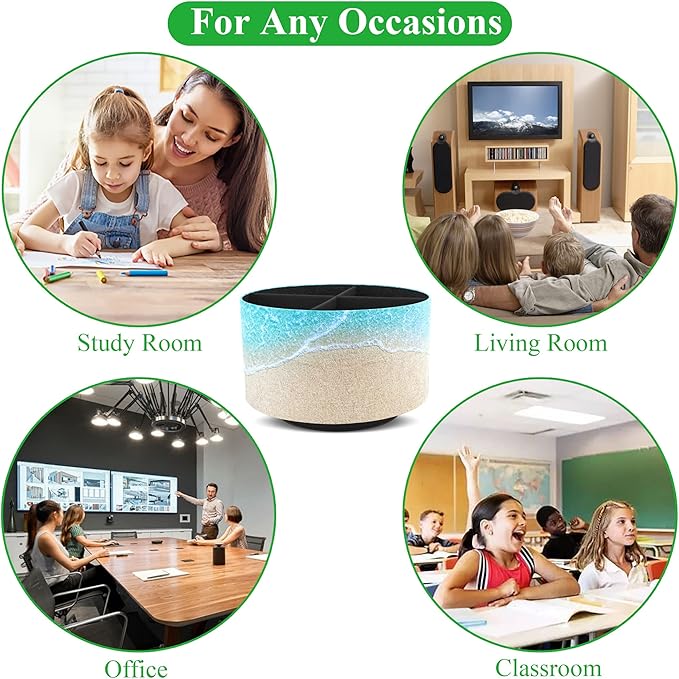 Hennaja Round Leather Art Supply Organizer,Remote Control Holder,360 Degree Rotating,Multi-Functional Pencil Holder,4 Compartments Desktop Stationary Organizer(1-Sandbeach)