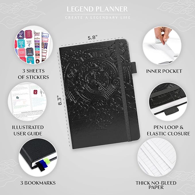 Legend Undated Hourly Planner – Hourly Day Planner with Time Slots – Weekly Time Management Organizer & Appointment Book, A5 Size (Black)