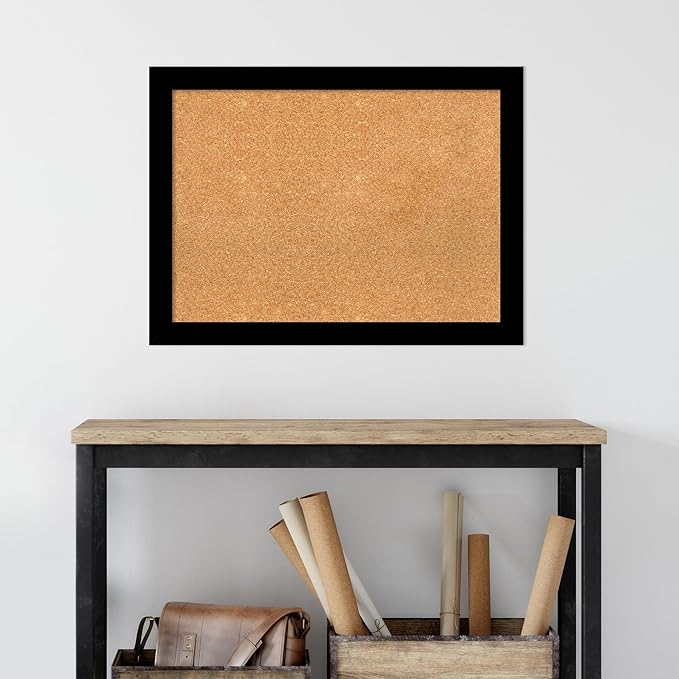 Amanti Art Natural Cork Board for Wall, 23x31 Vision Board with Black Wood Frame, Medium Corkboard Office Decor for Home Organization, Modern Contemporary Corkboard Pinboard to display items for home