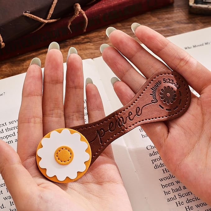 3 PCS Fruit of Spirit Magnetic Leather Bookmarks, Floral Patterns (Love Joy Peace) of Galatians, Bible-Inspired Page Markers, Double-Sided Clips, Gift for Book Lovers, Students, Book Accessories