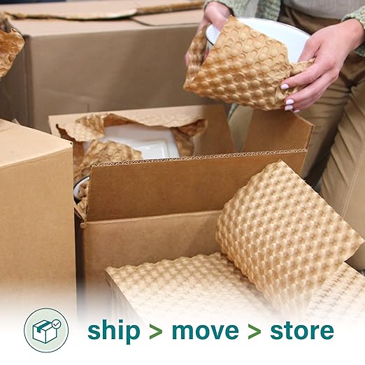 Elementree Paper Bubble Wrap Sheets for Packing, Moving, & Shipping - 12" x 12" x 250' - Eco-Friendly Kraft Bubble Paper - Recyclable Cushioning Wrap - Made in the USA (01913)