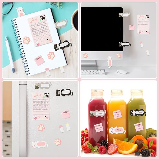 Xqumoi I Just Really Like Cat Sticky Notes Set, 550 Sheets, Cute Cat and Paw Shaped Self-Stick Notes Pads Animal Divider Tabs Bundle Writing Memo Pads Back to School Office Supplies Small Gift