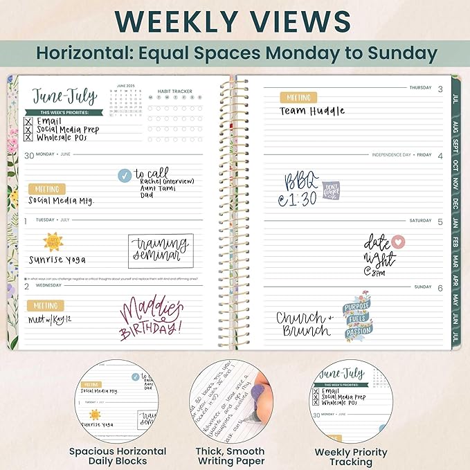 bloom daily planners 2025-2026 (8.5" x 11") Academic Year Day Planner (July 2025 - July 2026) - Weekly & Monthly Dated Agenda Organizer with Stickers & Tabs - Garden Party, Beige