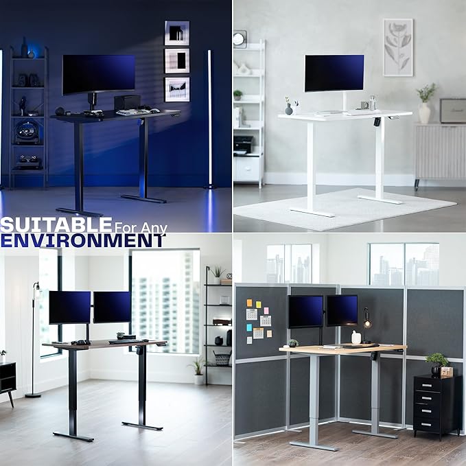 VIVO Electric 55 x 28 in Standing Desk, Memory Height Adjustment, 1B Series, One-Piece Light Wood Top, Black Frame, DESK-KIT-1B55C