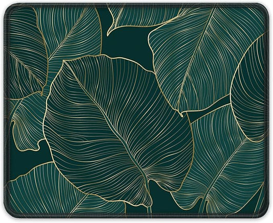 Auhoahsil Mouse Pad, 12 x 10 in Tropics Theme Computer Mouse Pad for Desk, Premium-Textured Non-Slip Rubber Stitched Edges Waterproof Square Mouse Mat for Gaming Work Wireless Mice, Green Leaves