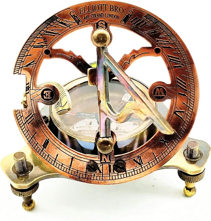 Sundial Compass, Vintage Marine West London Antique 2.5" Brass Sundial Compass Nautical Decor Big Brass Triangle Sundial Compass with Adjustable Screw Legs