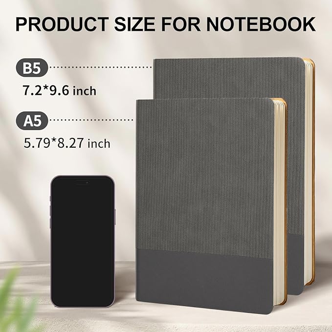 Lined Journal Notebook for Work College Ruled Note Book 7.2"x9.6" B5 PU Leather Daily Journaling 160 Pages for Women Men Writing Home School Supplies Business (Dark Gray)