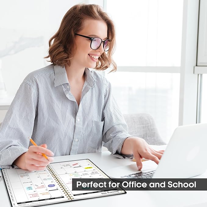 2026 Planner, Weekly and Monthly Calendar Planner, January 2026 - December 2026, Hardcover 2026 Calendar Planner Book with Tabs For Women & Men, Inner Pocket, Spiral Bound, Perfect for Office Home School Supplies - A4 (8.5" x 11"), Black