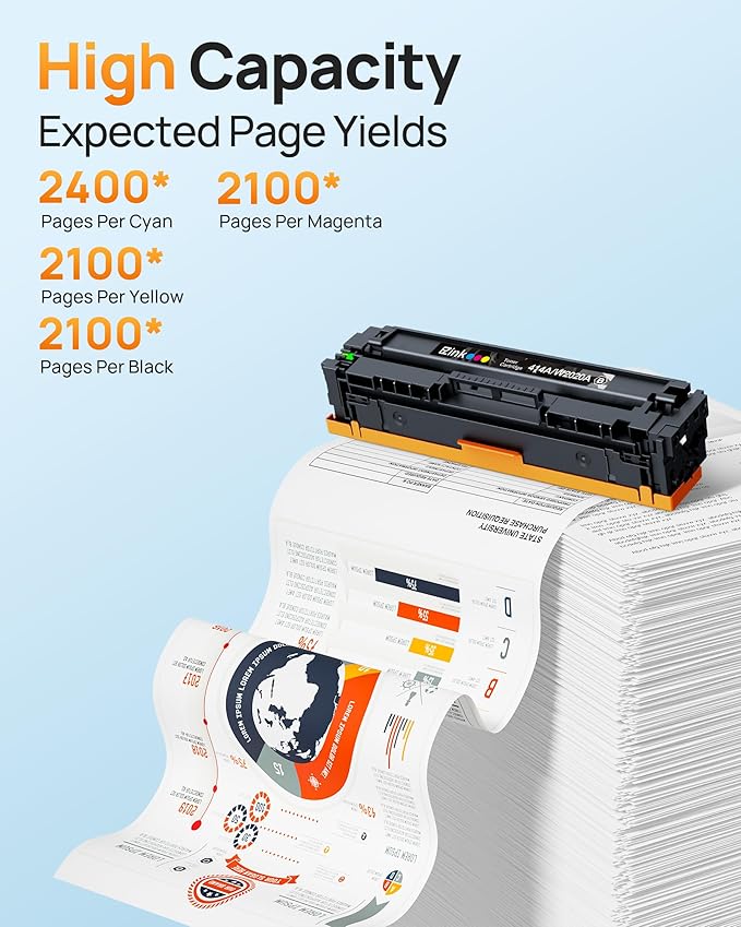 E-Z Ink 414A Toner Cartridges 4 Pack Compatible 414A Toner Cartridges Replacement for HP 414A HP 414X 414A Toner (with Chip) to Use with HP Color Pro M454dw MFP M479 M479fdw M479fdn M479fdw Printer