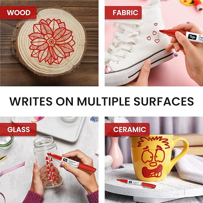 Permanent Markers Fine Tip, 30 Pack Red Quick-Drying and Fade-Resistant Permanent Markers Bulk Set for Writing and Drawing on Wood, Plastic, Metal, Glass, Stone, Ideal for Office School Supplies