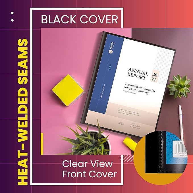Better Office Products 24 Pocket Bound Presentation Book, Black with Clear View Front Cover, 48 Sheet Protector Pages, 8.5" x 11" Sheets, Art Portfolio, Durable Poly Covers, Letter Size, Black