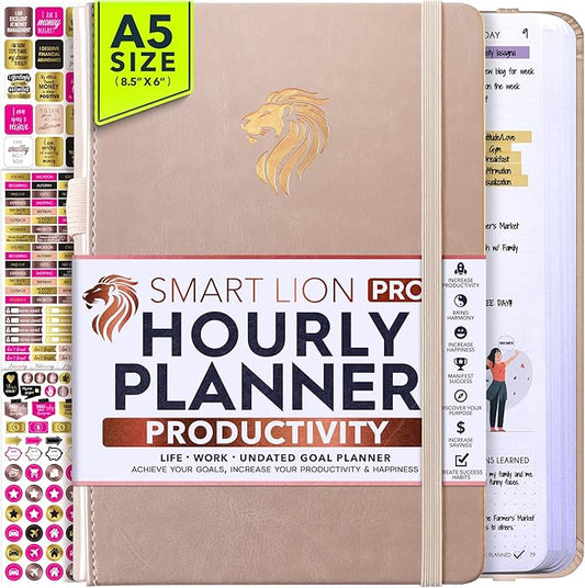 Hourly Planner - Undated Daily, Weekly & Monthly Planner with Budget Section | A 12 Month Journey to Increase Productivity & Happiness | Life Organizer & Gratitude Journal - Vertical Format