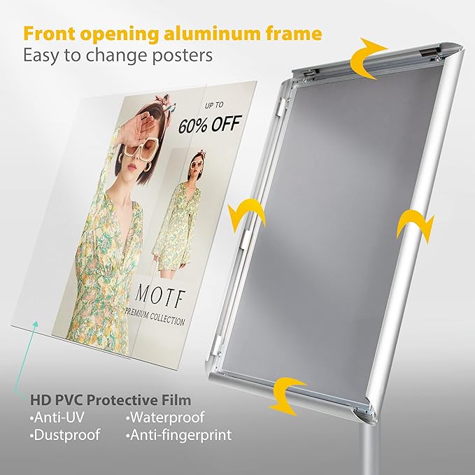 11"x17" Pedestal Poster Sign Holder Stand with Heavy Duty Solid Steel Base, Adjustable Sign Holder Standing Floor Sign Stand for Office/Store/School/Church/Public Sign Displayed Stands, Silver