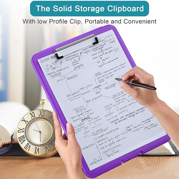 10 Pieces Clipboard with Storage Plastic Storage Clipboard Nursing Clip Board Foldable Clip Board with Low Profile Clip for Home Office School, Size 9.5 x 13.5 Inch(Bright Color)