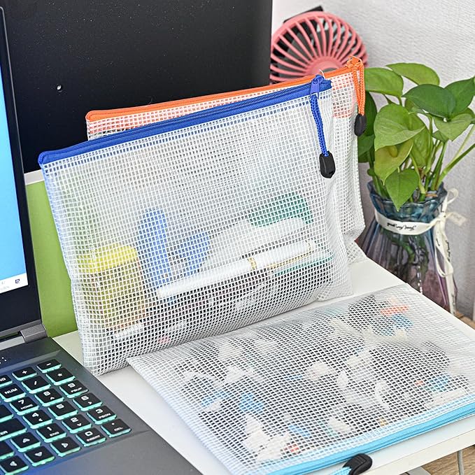 D-KINGCHY 24Pcs Zipper Storage Bags, Plastic Mesh Zippered Pouch for Organization, Waterproof Versatile Bags for Office Supplies School Travel