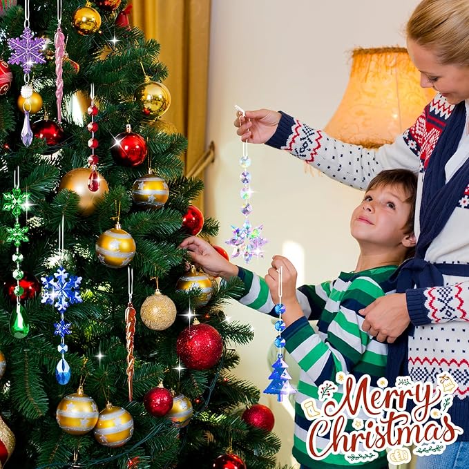 Lanpn 22pcs Christmas Ornaments Crystal Christmas Tree Decoration, Hanging Clear Acrylic Snowflake Icicle Drop Crystal Pendants for Xmas Tree Winter New Year Outdoor Indoor Party Decoration (Purple)