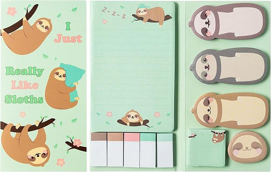 Xqumoi I Just Really Like Sloths Sticky Notes Set, 550 Sheets, Cute Cartoon Sloths Self-Stick Notes Pads Animal Divider Tabs Bundle Writing Memo Pads Back to School Office Supplies Small Gift