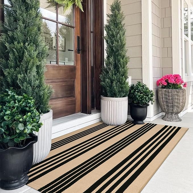 OJIA Christmas Front Door Mat 24"x51", Machine Washable Porch Rug Outdoor Door Mat Striped Entryway Rugs Indoor Outdoor Rugs Cotton Woven Entry Rug for Kitchen/Bathroom/Farmhouse/Home Entrance