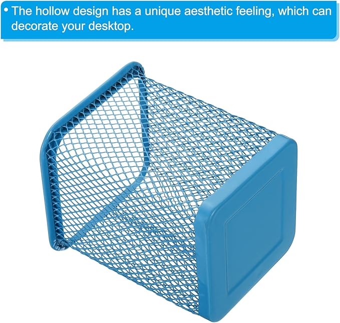 PATIKIL Mesh Pen Holder, Pencil Holder Pencil Basket Pen Cup Locker Organizer Square Makeup Brush Holder for Desk Accessories, Blue