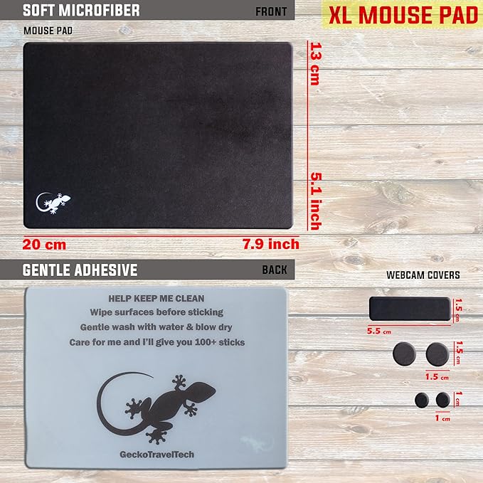 Mouse Pad Adhesive Bottom - Peel and Sticks to Any Surface - Travel Large Size - Portable (XL - Black)