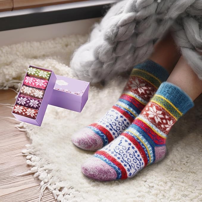 SISOSOCK 5 Pairs Fuzzy Soft Cozy Fluffy Socks for Women, Casual Warm Sleep Comfy Socks, Thick Winter Plush Gifts for Women