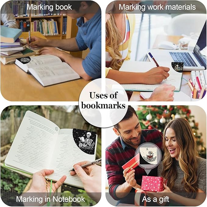 4 Pcs Skull Book Corner Bookmarks, Gothic Skeleton Book Accessories for Book Lovers, Funny Leather Reading Book Page Markers for Women Men Teacher Student Retirement Birthday Gifts