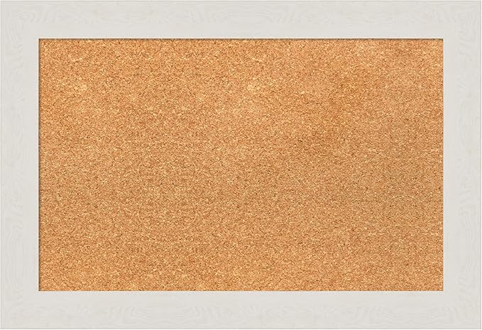 Amanti Art Natural Cork Board for Wall, 17x25 Vision Board with White Frame, Small Corkboard Office Decor for Home Organization, Country Rustic Corkboard Pinboard to Display Items for Home