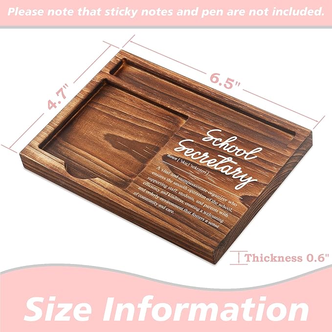 School Secretary Sticky Note Holder Wooden Notepad & Pen Holder 6.5" x 4.7" Sticky Note Pad Holder Dispenser for Desk School Secretary Definition Work Appreciation Gifts, NPA235