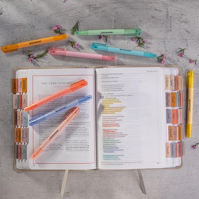 DIVERSEBEE Dual Tip Bible Highlighters and Pens No Bleed, 8 Pack Assorted Colors Quick Dry Highlighters Set, Cute Markers, Bible Study Journaling School Office Supplies and Accessories (Pastel)