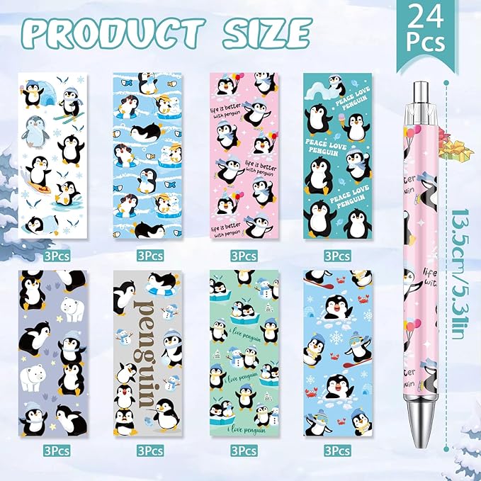 Penguin Ballpoint Pens Gifts - 24 Pcs Cartoon Penguin Pen Set Animal Retractable Smooth Writing Ballpoint Pen Christmas Winter Gift for Women Men Teacher Coworker Home Office School Supplies