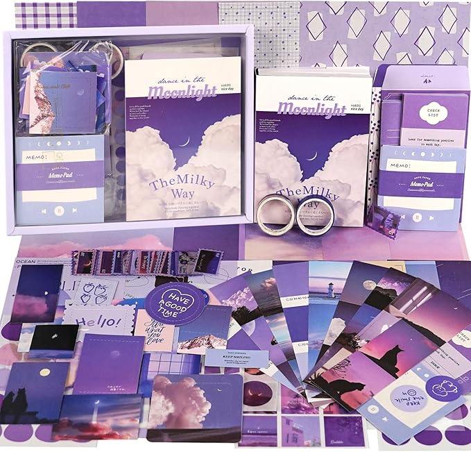 Funto Scrapbooking Kit(155 PCS), Warm Mail Series-Letter from The Moon, Perfect for Bullet Scrapbooking Materials, Planner DIY Arts Craft Collage