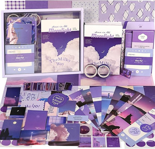 Funto Scrapbooking Kit(155 PCS), Warm Mail Series-Letter from The Moon, Perfect for Bullet Scrapbooking Materials, Planner DIY Arts Craft Collage