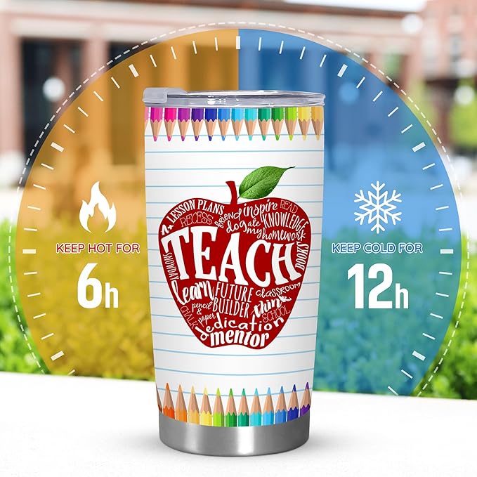 TEEZWONDER Christmas Teacher Gifts for Women - 20 oz Stainless Steel Insulated Coffee Tumbler with Lid - End of The Year Graduation Birthday Thank You Teacher Appreciation Gifts for Women Teachers