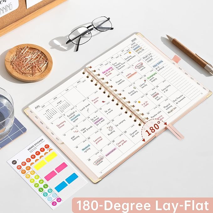 2026 Planner, Weekly and Monthly, A5 Size (5.7" x 8.3"), Jan 2026 - Dec 2026, Calendar, To-do List, Agenda, 12-Month Tabs, Hardcover, 100 GSM Thick Paper, Spiral-bound (Pink)