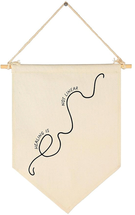 Therapist Psych Office Signs-Therapy Wall Art-School Psychologist Decor-Health Door Gifts-Classroom Growth Mindset Mental Health Banner-School Counselor Wall Art-Flag Decoration-Healing Is Not Linear