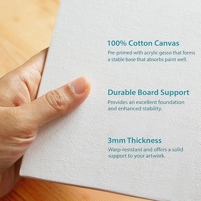 KEFF Canvas Boards for Painting - 10x10 4-Pack Bulk Canvas Panels, 100% Cotton Triple Primed Large Canvases for Art Painting Supplies, Acrylic, Oil, Watercolor & Tempera