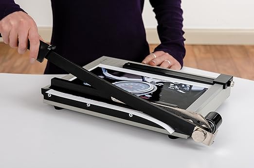 Dahle 12e Vantage Paper Trimmer, 12" Cut Length, 15 Sheet, Automatic Clamp, Adjustable Guide, Metal Base with 1/2" Gridlines, Guillotine Paper Cutter