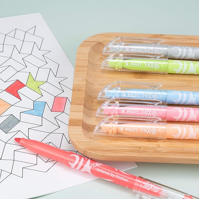 Pilot, FriXion Light Pastel Erasable Highlighters, Chisel Tip, Pack of 5, Pastel Blue, Pink, Yellow, Green & Purple
