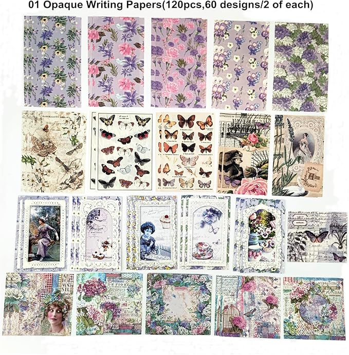 200PCS Vintage Scrapbooking Supplies Pack, Aesthetic Scrapbook Sticker Paper Art Journaling Kit for Bullet Junk Journals,Planner,Cottagecore Decor Gifts (Purple Series)
