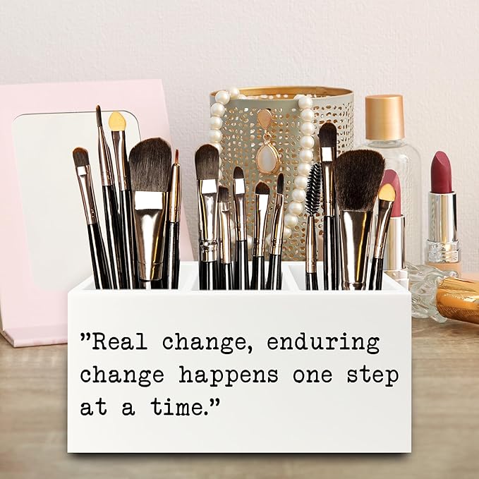 Inspirational Gifts Pen Pencil Holder Organizer for Desk, Inspirational Gifts for Women Men Wooden Box Signs Decorations for Home Office Desk Tabletop, Motivational Decor