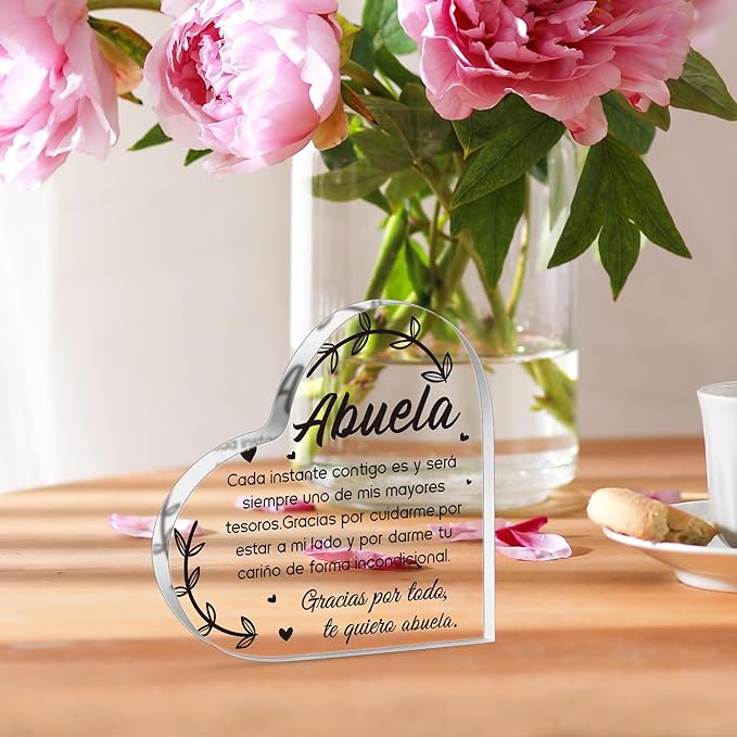 Yopyame Spanish Grandma Acrylic Gifts - Regalos para Abuela Heart Acrylic Plaque Ideas Keepsake Paperweights for Grandma in Spanish Father's Day Christmas Gifts for Grandma from Granddaughter Grandson