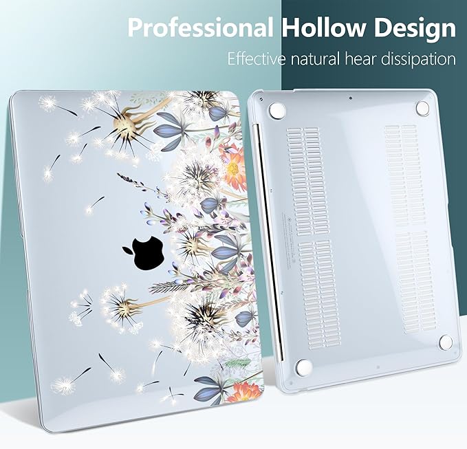 DONGKE for MacBook Air 13 Inch Case 2021-2018, Compatible with A2337 M1 A2179 A1932 Support Retina Display & Touch ID, Hard Shell Plastic Cover with Keyboard Skin - Dandelion